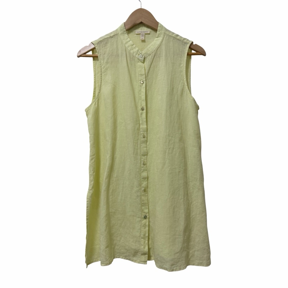 Eileen Fisher Organic Linen Button Up Tunic Top Size M Citrus Coastal Resortwear
